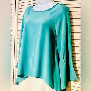 Zimmerman Silk draped blouse Australian design turquoise angled inset sleeves